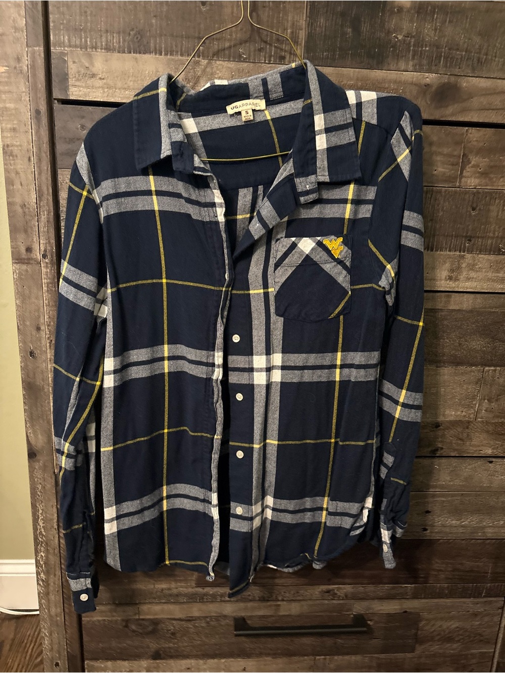 Navy Plaid Button-Down Shirt with Chest Pocket